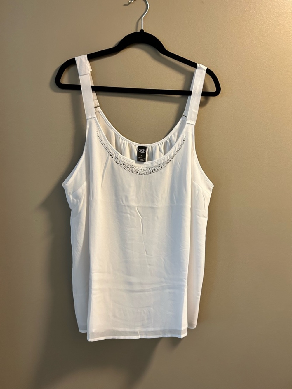 Plus Size White Women's Sleeveless Tank Top with Bling Detail